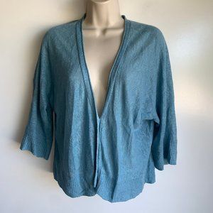Eileen Fisher Blue 3/4" Sleeve Cardigan 100% Linen Sweater Size XL